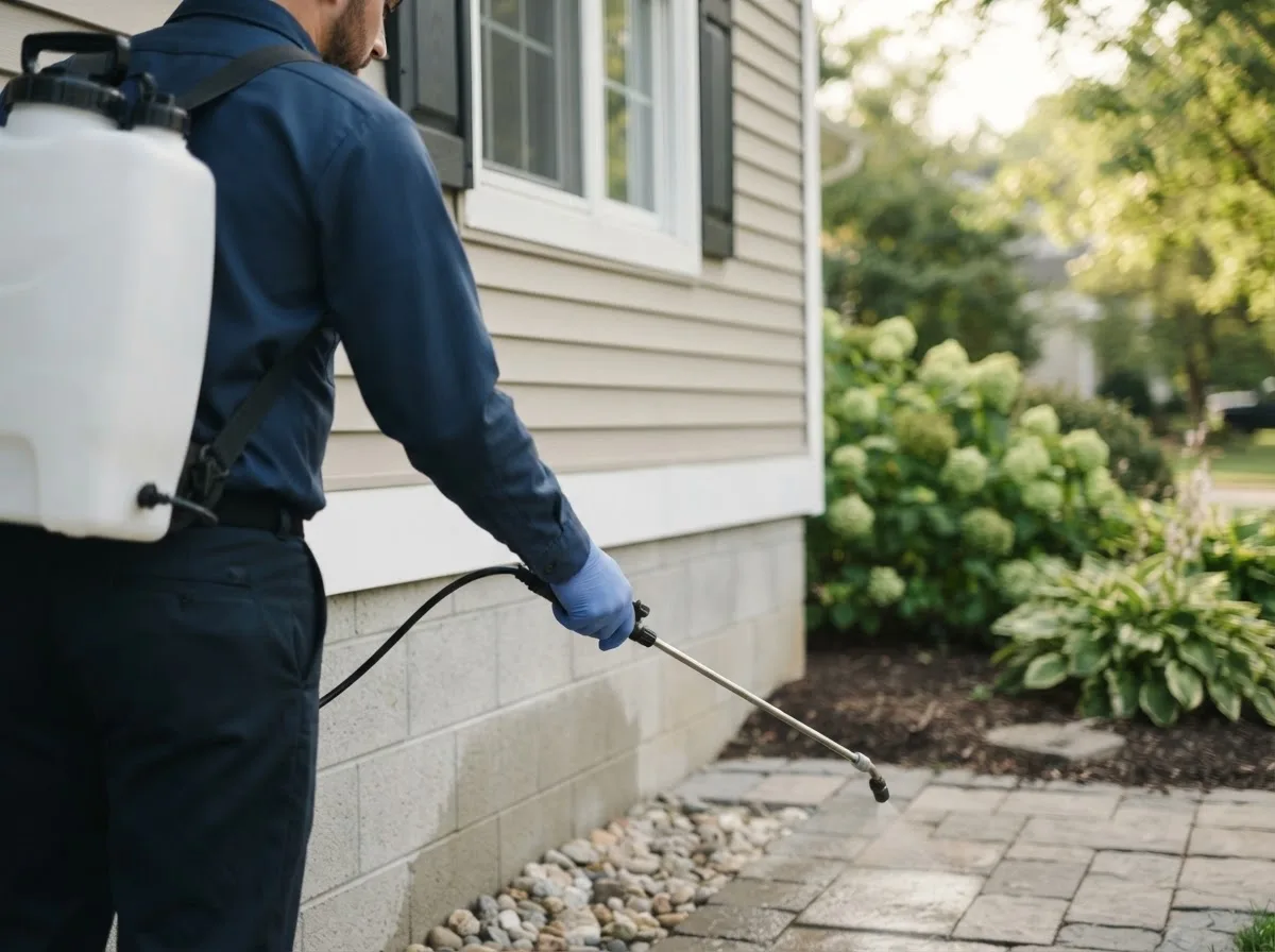 Pest control technician inspecting a home in Hope, ME